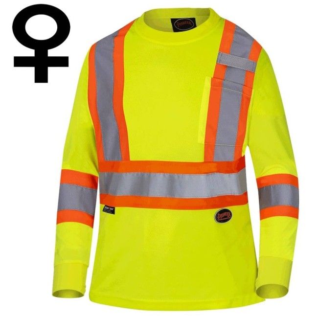 Chandail haute visibilité à manches longues pour femme jaune fluo avec bandes réfléchissantes Chandail haute visibilité à manches longues pour femme jaune fluo avec bandes réfléchissantes