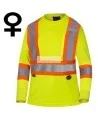 High visibility long-sleeved shirt, neon yellow with grey reflective stripes