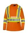 High visibility Pioner long-sleeved shirt, orange hi-vis with grey reflective stripes