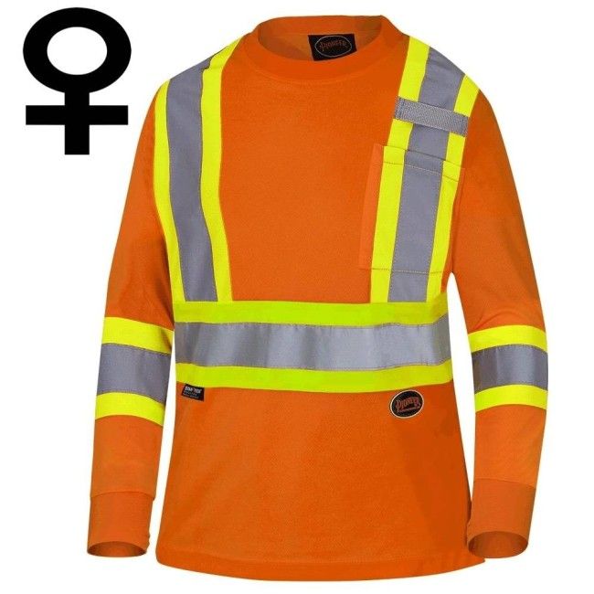 Chandail à manches longues Pioneer pour femme couleur orange avec bandes réfléchissantes Chandail à manches longues Pioneer pour femme couleur orange avec bandes réfléchissantes
