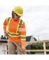 High visibility Pioner long-sleeved shirt, orange hi-vis with grey reflective stripes