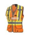 Veste d'arpenteur Pioneer pour femme orange haute visibilité modèle 6692W, 150 deniers tissé en sergé, 15 poches