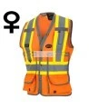 Veste d'arpenteur Pioneer pour femme orange haute visibilité modèle 6692W, 150 deniers tissé en sergé, 15 poches