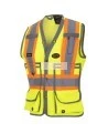 Pioneer women's high-visibility yellow 6693W surveyor's vest, 150 denier woven twill, 15 pockets