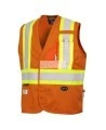 Pioneer 7728 orange flame-retardant Fr-tech arc-resistant safety vest, ARC 2 rated, with high-visibility stripes