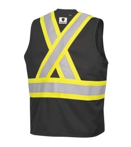 Pioneer 7729 black flame-retardant Fr-tech arc-resistant safety vest, ARC 2 rated, with high-visibility stripes