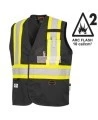 Pioneer 7729 black flame-retardant Fr-tech arc-resistant safety vest, ARC 2 rated, with high-visibility stripes