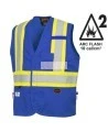 Pioneer 7730 blue flame-retardant Fr-tech arc-resistant safety vest, ARC 2 rated, with high-visibility stripes