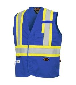 Veste de sécurité ignifugée bleue Pioneer 7730 anti-arcs électriques Fr-tech, classé ARC 2 avec bandes hautes visibilité