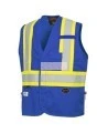 Pioneer 7730 blue flame-retardant Fr-tech arc-resistant safety vest, ARC 2 rated, with high-visibility stripes