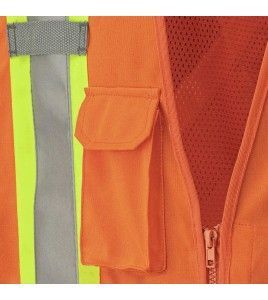 Pioneer® 6935 safety vest, high-visibility orange, detachable with mesh back, zipper, 4 pockets, sold individually