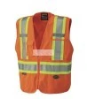 Pioneer® 6935 safety vest, high-visibility orange, detachable with mesh back, zipper, 4 pockets, sold individually