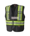 Pioneer 6937 safety vest, low-visibility black, detachable with mesh back, zipper, 4 pockets, sold individually