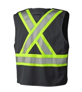 Pioneer 6937 safety vest, low-visibility black, detachable with mesh back, zipper, 4 pockets, sold individually