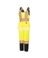 Women's 100% waterproof yellow-black polyester-polyurethane winter overalls with reflective stripes
