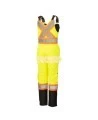 Women's 100% waterproof yellow-black polyester-polyurethane winter overalls with reflective stripes