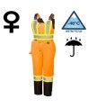 Salopette d'hiver Pioneer 100% imperméable orange-noir pour femme en polyester-polyuréthane avec bandes réfléchissantes