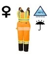 Salopette d'hiver Pioneer 100% imperméable orange-noir pour femme en polyester-polyuréthane avec bandes réfléchissantes