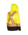 Winter women's yellow-black 100% waterproof polyester-polyurethane winter coat 7 in 1 with reflective stripes