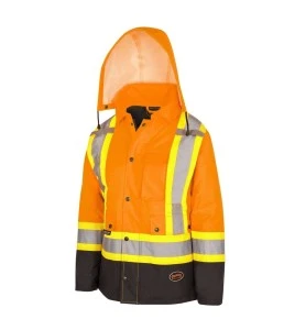 Manteau d'hiver orange-noir 100% imperméable 7-en-1 polyester enduit de polyuréthane, 7 en 1 haute visibilité pour femme