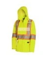 Women's high-visibility yellow waterproof jacket, Pioneer model 5628W, reflective tape, sizes XS to 4XL