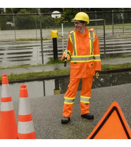 Women's high-visibility orange waterproof jacket, Pioneer model 5626W, reflective tape, sizes XS to 4XL