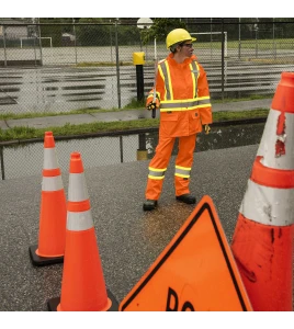 Women's high-visibility orange waterproof jacket, Pioneer model 5626W, reflective tape, sizes XS to 4XL