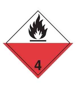 Matières sujettes à inflammation spontanée, classe 4.2, placard, 10 3/4 po x 10 3/4 po.