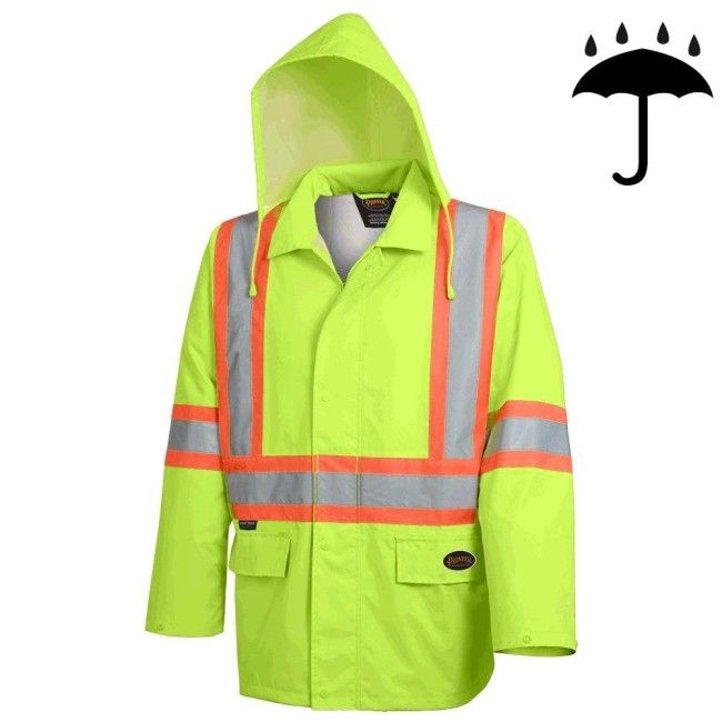 High-visibility yellow waterproof coat, Pioneer model 5628, reflective tape, size S to 5XL High-visibility yellow waterproof coat, Pioneer model 5628, reflective tape, size S to 5XL