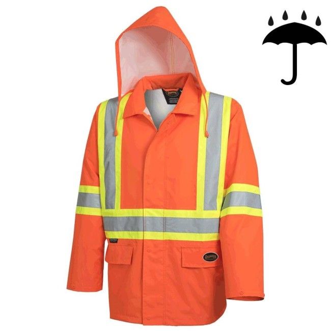 Men's high-visibility orange waterproof jacket, Pioneer model 5626, reflective tape, sizes S to 5XL Men's high-visibility orange waterproof jacket, Pioneer model 5626, reflective tape, sizes S to 5XL