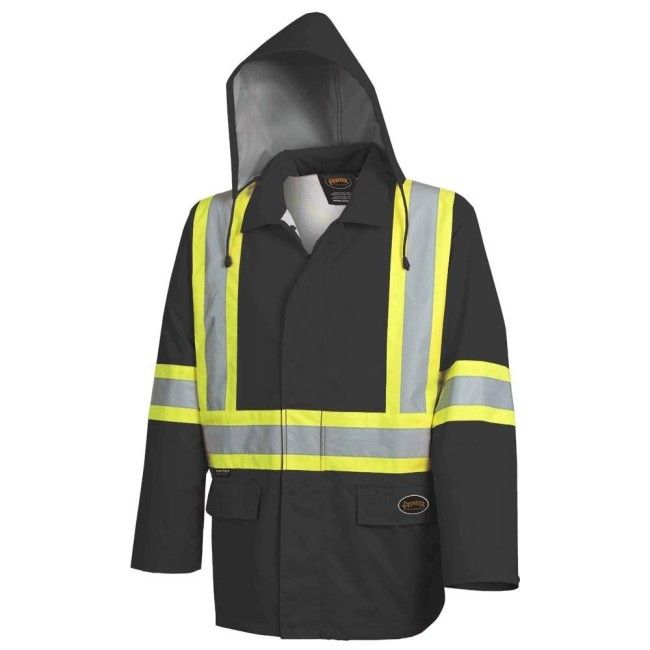 Men's black waterproof jacket in polyester/PU, 300D, Pioneer