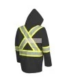Men's high-visibility black waterproof jacket, Pioneer model 5628BK, reflective tape, sizes S to 5XL