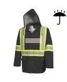 Men's high-visibility black waterproof jacket, Pioneer model 5628BK, reflective tape, sizes S to 5XL