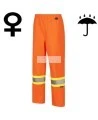 Women's high-visibility orange waterproof pant, Pioneer model 5627W, reflective tape, sizes XS to 4XL