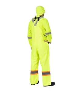 Yellow waterproof bib pants polyester-PU, 300 D with reflective stripes, Pioneer 5629, sizes S to 5XL
