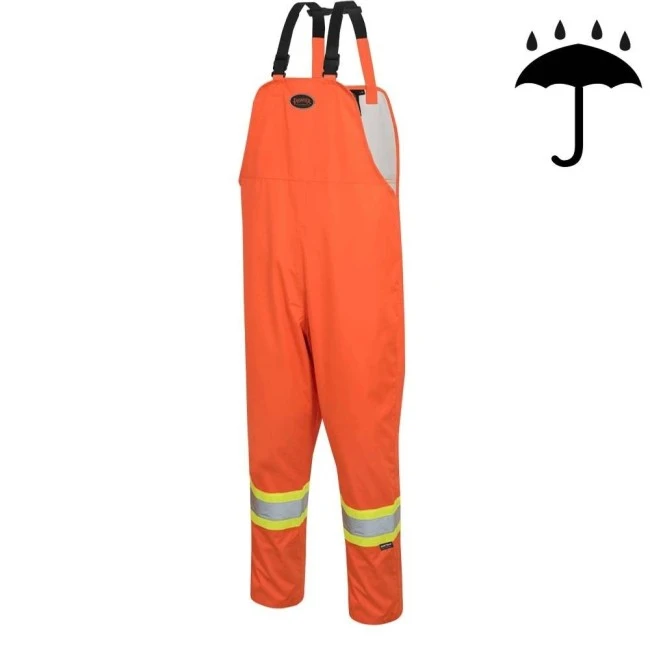 Salopette imperméable orange en polyester-polyuréthane 300 D avec bandes réfléchissantes, Pioneer 5627 Salopette imperméable orange en polyester-polyuréthane 300 D avec bandes réfléchissantes, Pioneer 5627
