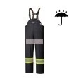 Black waterproof bib pants polyester-PU, 300 D with reflective stripes, Pioneer 5629BK, sizes S to 5XL
