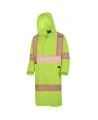 High-visibility yellow waterproof long coat, Pioneer model 5631, reflective tape, size S to 5XL