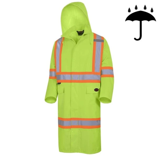 High-visibility yellow waterproof long coat, Pioneer model 5631, reflective tape, size S to 5XL High-visibility yellow waterproof long coat, Pioneer model 5631, reflective tape, size S to 5XL