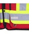 Veste de sécurité d’arpenteur, basse visibilité rouge 150D, 16 poches avec fermeture à bouton pression, vendue à l’unité