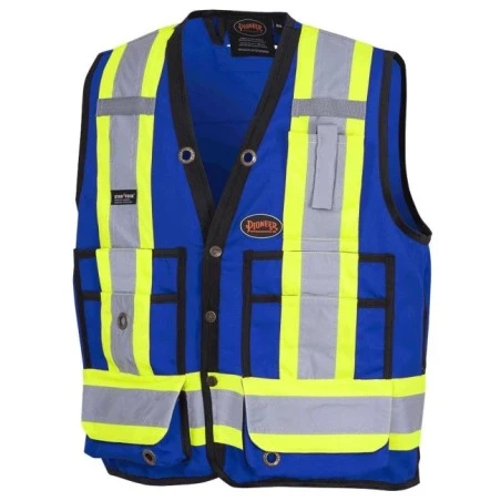 Pioneer men's low-visibility blue 6692N surveyor's vest, 150 denier woven twill, 16 pockets