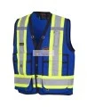 Pioneer men's low-visibility blue 6692N surveyor's vest, 150 denier woven twill, 16 pockets