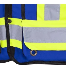 Pioneer men's low-visibility blue 6692N surveyor's vest, 150 denier woven twill, 16 pockets