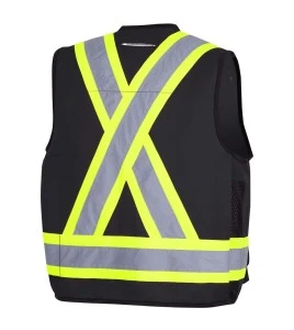 Veste de sécurité d’arpenteur, basse visibilité noire 150D, 16 poches avec fermeture à bouton pression, vendue à l’unité