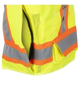 Veste de sécurité d’arpenteur, Pioneer 6693 haute visibilité jaune 150D, 16 poches avec fermeture à bouton pression