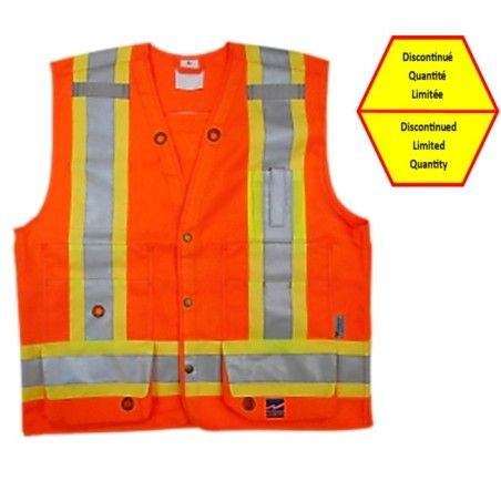 Veste d’arpenteur en polyester orange fluo avec 14 poches, CSA Z96-15 classe 2 niveau 2.