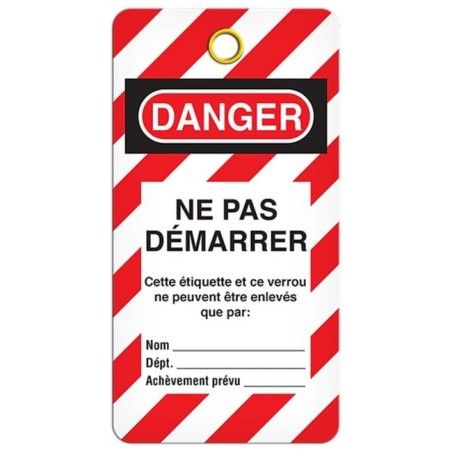 Étiquette pour cadenassage en français DANGER NE PAS DÉMARRER, 3-3/8 X 5-3/4  po, vendue par paquet de 25