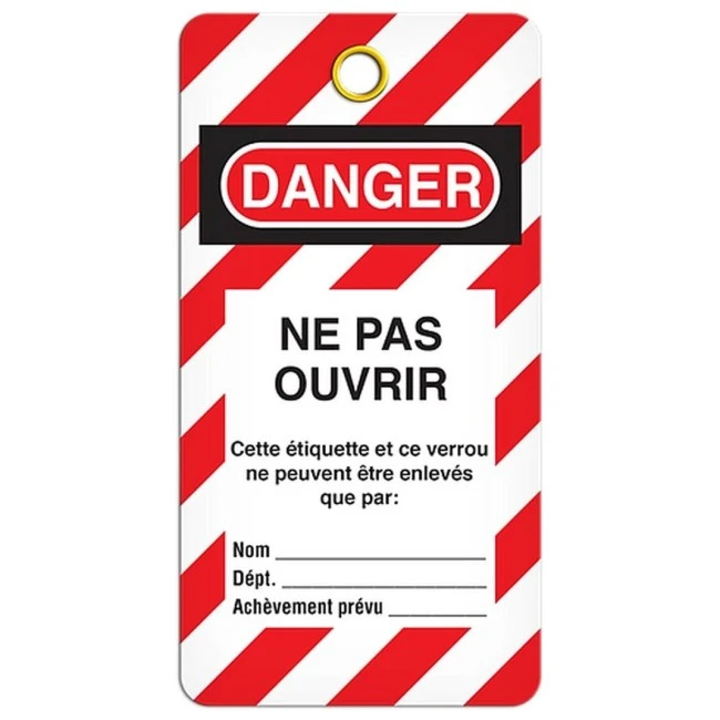 Étiquette pour cadenassage en français DANGER NE PAS OUVRIR, 3 X 6 po, vendue par paquet de 25 Étiquette pour cadenassage en français DANGER NE PAS OUVRIR, 3 X 6 po, vendue par paquet de 25