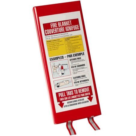 Couverture ignifuge en fibre de verre dans une case en plastique, 183 x 122 cm (72 x 48 po).