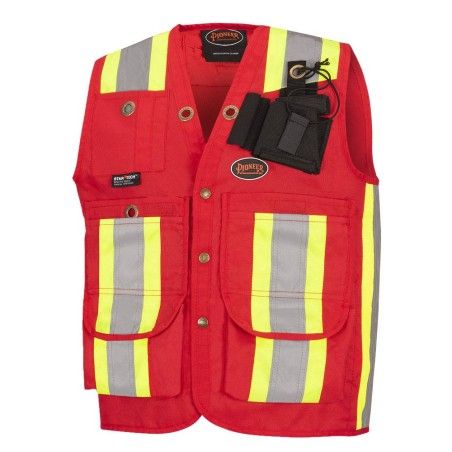 High-visibility red surveyor's safety jacket in 600D polyurethane-coated polyester oxford, 695 model